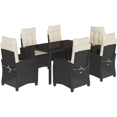 Maison Exclusive - 7-tlg. Garten-Essgruppe mit Kissen Schwarz Pol