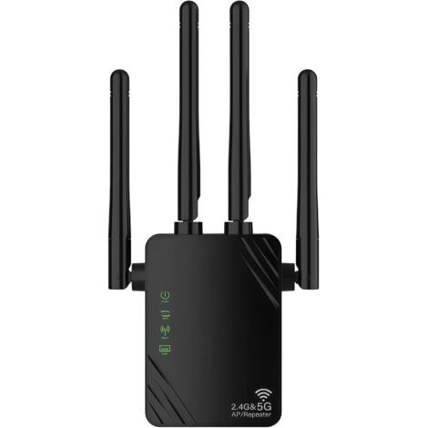 Répéteur/amplificateur Wi-Fi 1200 Mbps, port Ethernet, Wi-Fi double bande 5 GHz et 2,4 GHz, compatible avec tous les routeurs Wi-Fi, noir.