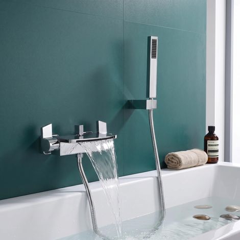 Robinet de baignoire cascade avec douchette - Robinet mitigeur en laiton chromé (1/5)