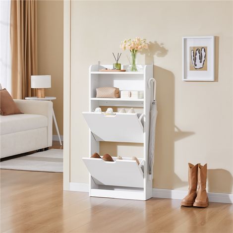 Yaheetech Scarpiera Slim Scarpiera Compatta con 2 Ribalte e Scomparto Aperto Mobile Moderno Porta Scarpe Autoportante per Ingresso Corridoio Entrata Ingresso, 50x17x108 cm (1/5)