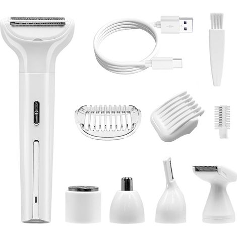 Rasoir Électrique Femme 5-en-1 Recharge USB Type-C, Appareil d’Épilation Complet Corps et Visage, Tondeuse à Sourcils, Rasoir Aisselles, Zone Intime, Jambes, Lame Acier Inoxydable, Lavable à l’Eau, Us (1/5)