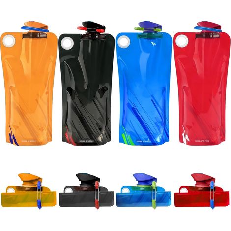 Collapsible Water Bottles 1000ML, Reusable Flexible Collapsible Water Bottle, 4PC Reusable Soft Collapsible Water Bottle with Hook for Adventures and Travel (1/5)