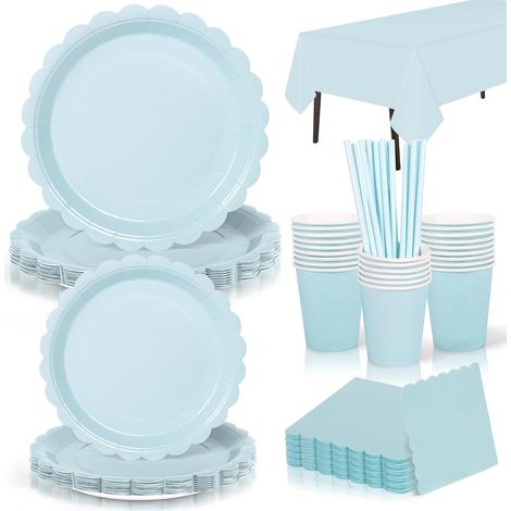 16 Ensemble vaisselle jetable,Assiettes papier 22,8cm,Gobelets pailles serviettes,Fête anniversaire mariage (1/5)