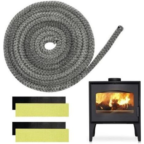 Joint tressé pour insert et poêle 8 mm x 4 m, joint d'insert de cheminée avec 4 bandes pour poêle à bois, cheminée, chaleur, porte de four résistant à la chaleur jusqu'à 550 °C (1/5)