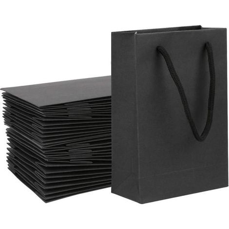Sacs en papier kraft, sacs-cadeaux en papier kraft 25 pièces petits sacs-cadeaux en papier avec poignées sacs en papier noir e HBCL (1/4)