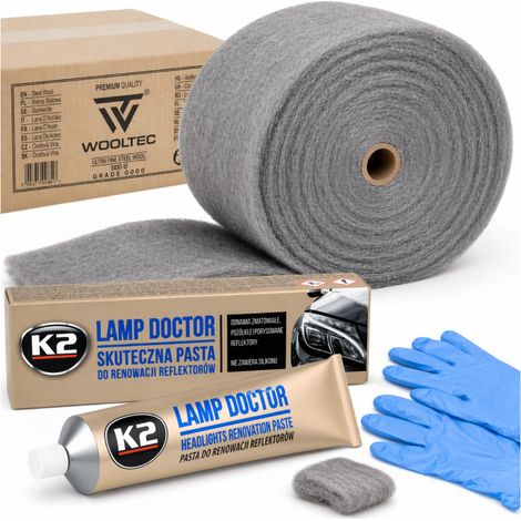 K2 Lamp Doctor Scheinwerfer-Restaurierungsset 60 g Stahlwolle 0000 500 g