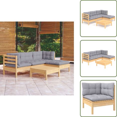 Jardín - vidaXL Juego de muebles de jardín 5 pzas y cojines madera de pino - Muebles de jardín de madera