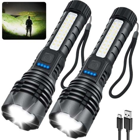 Lampes de poche rechargeables 990000 lumens, 7 modes, super lumineuses, réglables, haute puissance. LED pour urgences, maison, 2 pack.