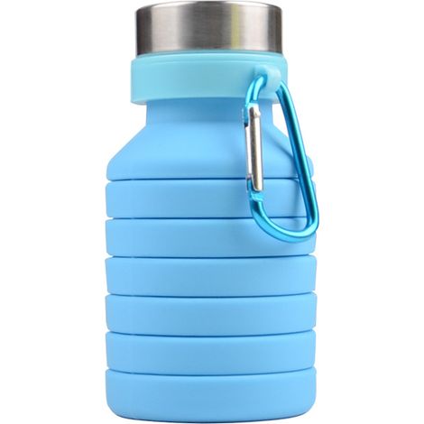 Bouteille d'eau pliable en silicone réutilisable pour voyage, gym, camping, randonnée, portable, anti-fuite, pour le sport, bleu (1/4)