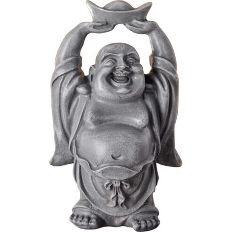 Statue Bouddha Rieur - Statuette Décoration Zen et Feng Shui - Apporte Une Ambiance Apaisée et Relaxante à Votre Intérieur - Statue Porte-Bonheur Couleur Grise - Hauteur: 12cm (1/5)