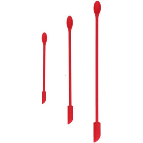 Petite spatule et longue spatule double en silicone rouge, idéales pour les mini pots de confiture, les gâteaux et la crème au beurre. Lot de trois. (1/5)