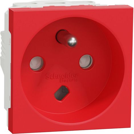 Prise 2P+T 16A 90° detrompage rouge meca seul (sans support ni plaque) raccord rapide goulotte UNICA (1/3)