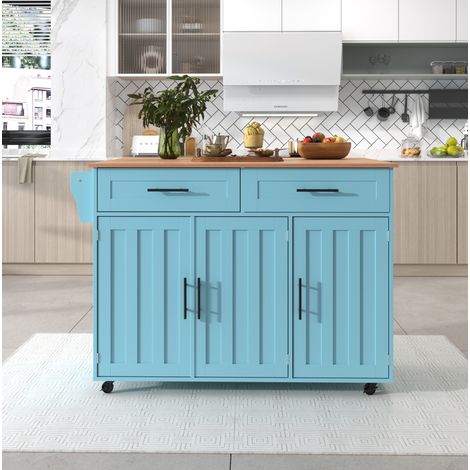 Mueble de cocina con ruedas y encimera abatible 129 x 71 x 91,5 cm azul DESVIAE (1/5)