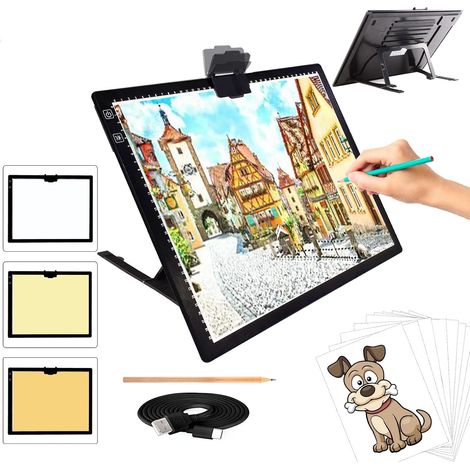 A3 Rechargeable Tablette Lumineuse Diamond Painting, Table Lumineuse Dessin avec Support Pliable Uminosité Réglable Tableau Tumineux,LED Tables à Dessin Lumineuse pour Tatouage,Croquis, Trace (1/5)