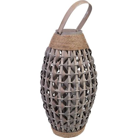 Farol bambú y madera con recipiente de cristal para vela D21x38h cm (1/5)
