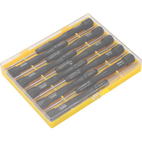 Jeu de 10 tournevis aimantés en acier chrome-vanadium, embouts anti-dérapants, poignée ergonomique, effort réduit, coffret de rangement inclus. (1/5)