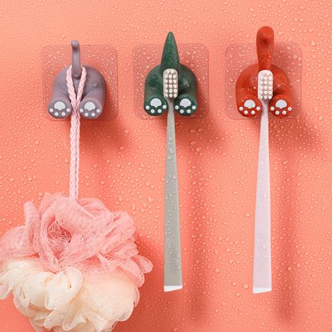 Jolis crochets muraux ornés de queues d'animaux façon dessin animé, crochets adhésifs polyvalents pour suspendre les brosses à dents, organisation de la douche et des murs pour la maison. (1/5)