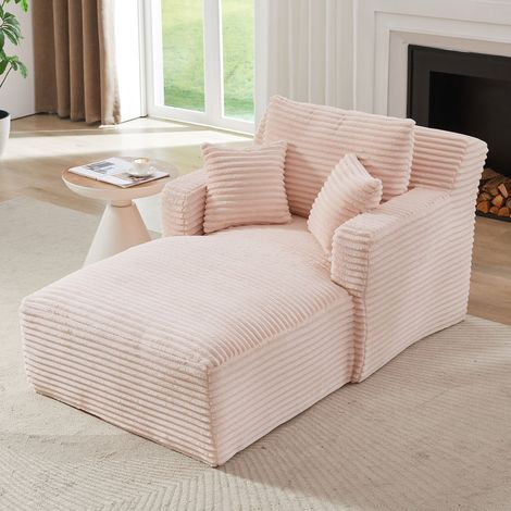 DESMIU Fauteuil convertible en velours côtelé avec mousse haute densité et ressorts ensachés, Rose (1/5)