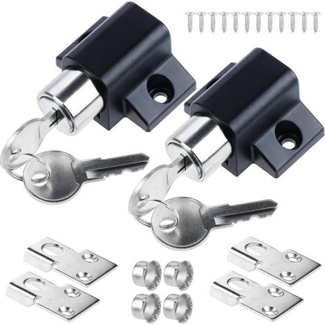 Lot de 2 verrous de porte coulissante pour fenêtre - Limiteur de porte - Verrou de sécurité pour porte coulissante - Avec clé - Noir (1/3)