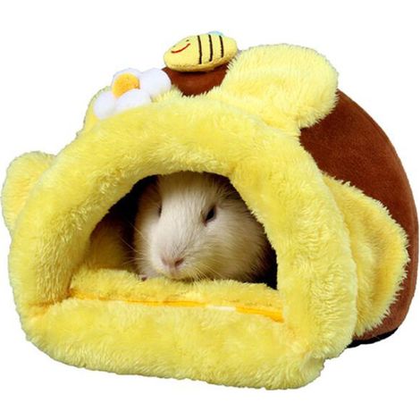 1 Lit douillet forme abeille, polaire chaude, maisonnette extensible, pour hamster, hérisson, lapin, chinchilla (1/5)