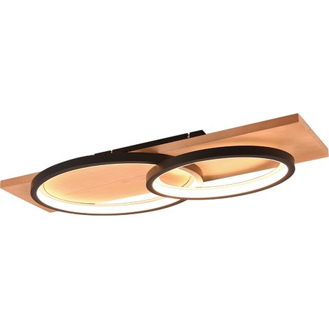 Plafonnier led 30w 3500lm 3000k noir mat bois - trio - barca (1/4)