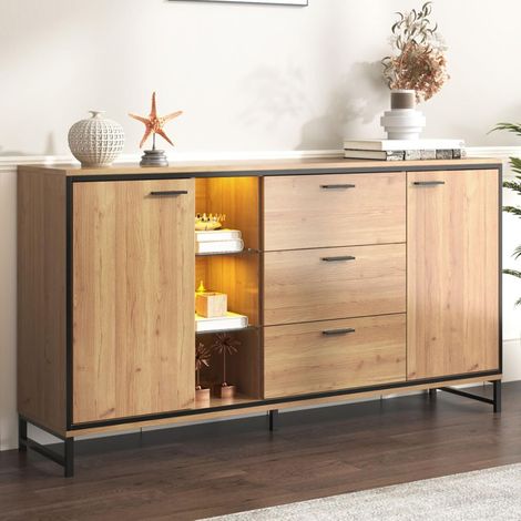 Buffet Commode en Bois d'origine, Buffet Salle a Manger avec Deux Portes et Trois tiroirs, Meuble Polyvalent pour Le Salon, la Salle à Manger et Le Hall d'entrée (1/5)