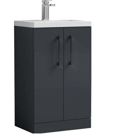 Balterley Bramshall Compact Bathroom Cloakroom Vanity Basin Unit with Ceramic Basin, Black Handles, 500mm, Satin Dark Grey (1/4)