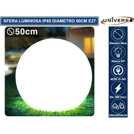 LAMPADA DA GIARDINO TONDA MODERNO E27 IP65 12V/24V SFERA UNIVERSO LED 220V NUOVO 50Cm