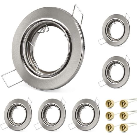 lot de 6 cadres pour spots à encastrer orientables Aluminium brossé,livré avec douilles GU10,Cadre de Montage encastré Pour lampes halogènes GU10 MR16 led module