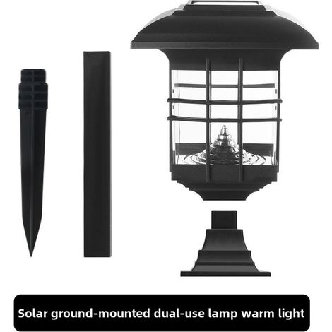 Farola solar impermeable para exteriores, ideal para patio, jardín, villa, pared, puerta o césped (farola con cabezal, segmento de cabezal, luz blanca cálida, luz solar para jardín). (1/5)