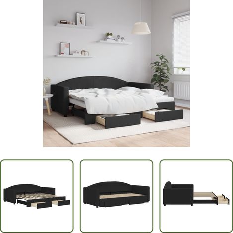 vidaXL Doppelbett - Tagesbett Ausziehbar mit Schubladen Schwarz 90x190 cm Stoff (1/5)
