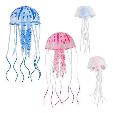 Artificial Jellyfish Luminous Artificial Jellyfish for Aquarium Decoration - Soft Floating Fluorescent Silicone - Aquarium and Pond Decoration Accessories - Pink and Blue (1/5)