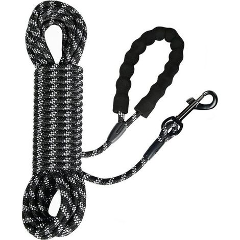 Laisse de Traction pour Chiens, Laisse de Dressage pour Grands et Petits Chiens, Laisse pour Chiens avec dragonne Stable, Crochet à Mousqueton 360°, réflecteurs (Noir-0.8cm, 10M)