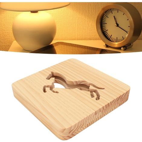 Lampe de table en bois en forme de cheval - fabriquée en bois de pin, veilleuse USB de 2 watts, hauteur 18,7 cm. (1/5)