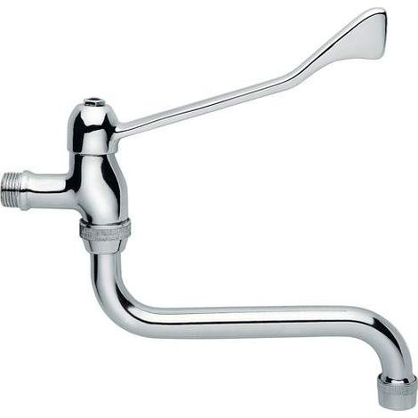 Idral – Robinet de lavabo mural – Bec long orientable – Levier clinique pour usage hygiénique – Installation murale en laiton chromé (1/4)