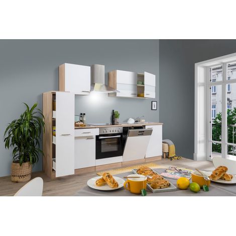 Cuisine Kitchenette bloc cuisine intégrée Chêne Blanc Merle 250 cm Respekta