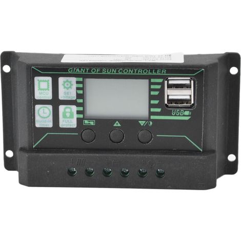 Jeffergarden Contrôleur de charge et de décharge solaire, écran LCD réglable, régulateur de panneau photovoltaïque MPPT PWM -DOUble USB 30 A-DOU