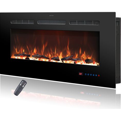 Parrot Uncle Cheminée électrique 107 cm 42 pouces avec effet flamme LED 169 combinaisons, chauffage 750 W/1500 W, télécommande, cheminée murale ou encastrable (1/5)