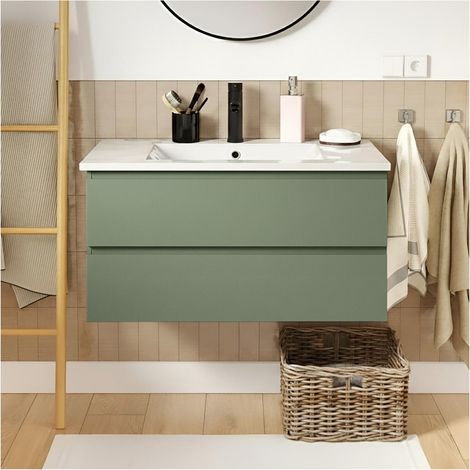Einzelwaschtisch 80 cm, Eichenoptik, mit Waschbecken und Armatur SORRENTO