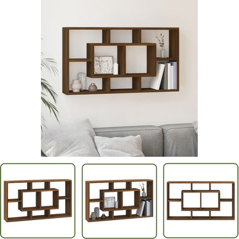 The Living Store Wandregal mit 8 Fächern Braun Eichen-Optik - Wandregal - Holzregal - Regal Braun - Eiche Optik - Wohnraum Dekoration (1/5)
