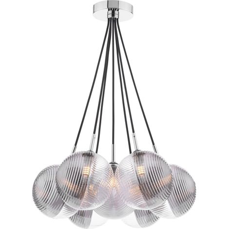 Dar Elpis Suspension Elpis à 7 lumières, finition chrome poli et verre côtelé fumé/transparent (1/3)