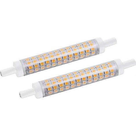 Ampoule LED linéaire spot R7s 10 W 118 mm à double culot, remplaçant les ampoules halogènes 100-130 W. Idéale pour la chambre, la salle de bain, etc. (lot de 2, blanc froid 6000 K) (1/5)