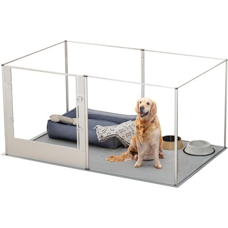 Bingo Paw – Parc chien intérieur acrylique 80cm – Enclos modulable 163x102.5 – Sécurisé avec porte et serrures – Pour grands chiens et petits animaux