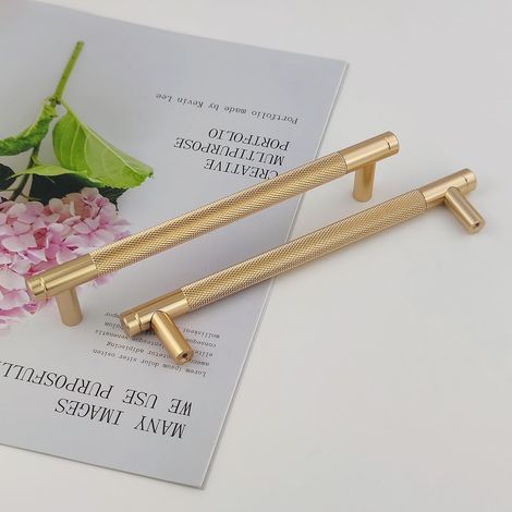 2 tiradores modernos dorados para armarios, con una distancia entre centros de 160 mm, para cocina, cómoda o armario. (1/4)