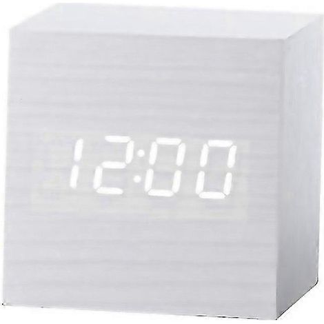 Woo 26s - Un réveil de bureau numérique moderne à LED avec contrôle sonore multicolore, doté d'un design en bois et d'un thermomètre/minuteur. (1/5)