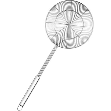 Écumoire en acier inoxydable avec poignée pour frire et servir les aliments, les pâtes, les spaghettis, les nouilles (diamètre : 14 cm. Longueur totale : 39 cm)