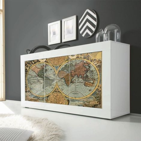 Madia Vintage Map Linea Fancy finitura Bianco lucido con Serigrafia (1/3)