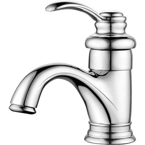 Robinet Salle de Bain Rétro, Monocommande Mitigeur Lavabo en Laiton, Moderne Robinet de Lavabo avec Chaude et Froide Réglable, Chromé 3/8'' (1/5)