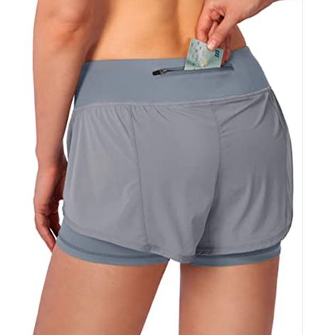Short de course 2 en 1 femme, idéal pour sport, gym et yoga, avec poches pour téléphone, 1 pièce (1/5)