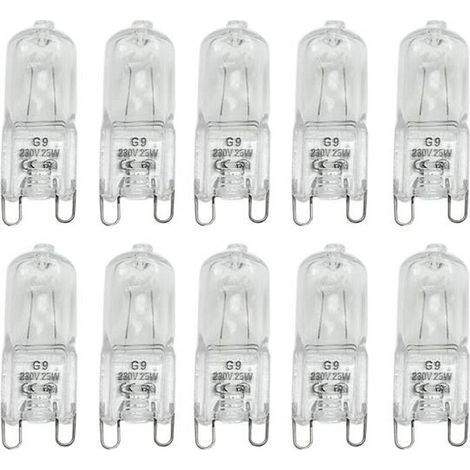 (Transparent) Packung mit 10 G9-Halogenlampen – Warmweiß, 25 W, 230 V Wechselstrom (1/4)